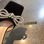 Rhinestone Butterfly Knot High Heel Sandals With Crystal Bow Mules