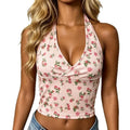 Rose Print Backless Tank Top With Slim Fit Crop