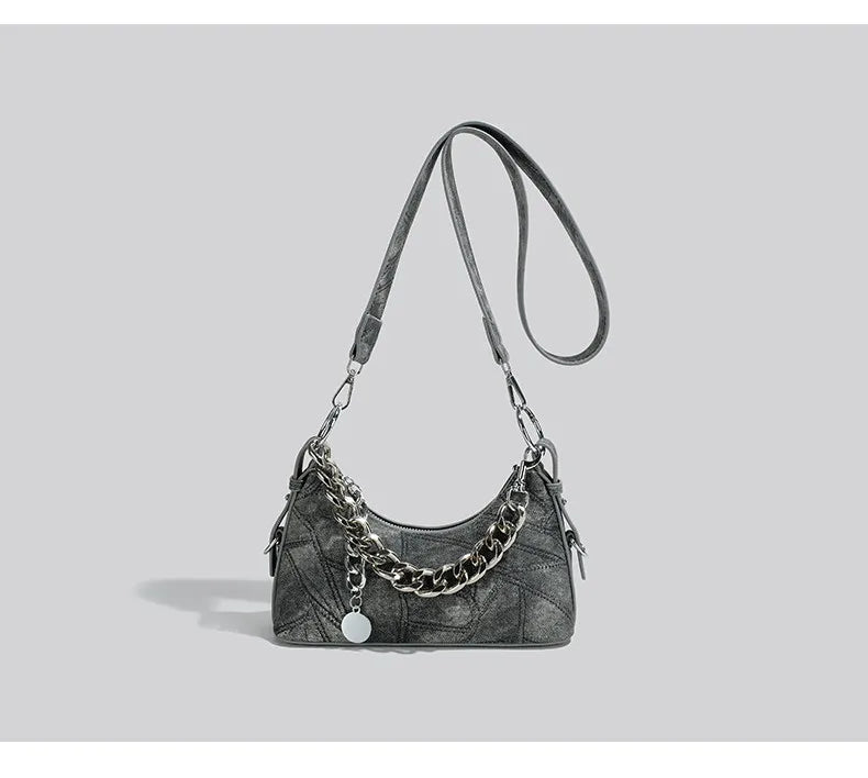 Denim Daydream Shoulder Bag With Chain Accent
