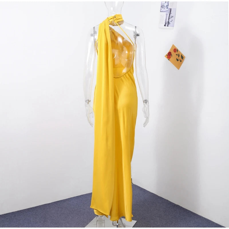 Sexy Satin Ribbon Backless Halter Dress For Elegant Evening Gown