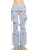 Irregular Tiered Flare Pants With Patchwork See Through