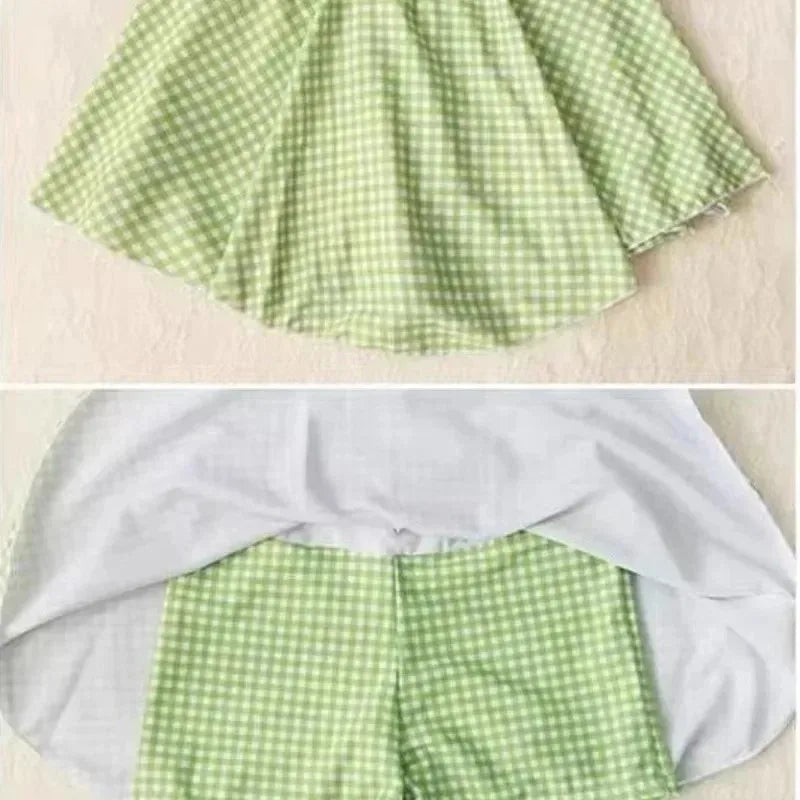 Plaid Backless Swim Dress With Halter Neck