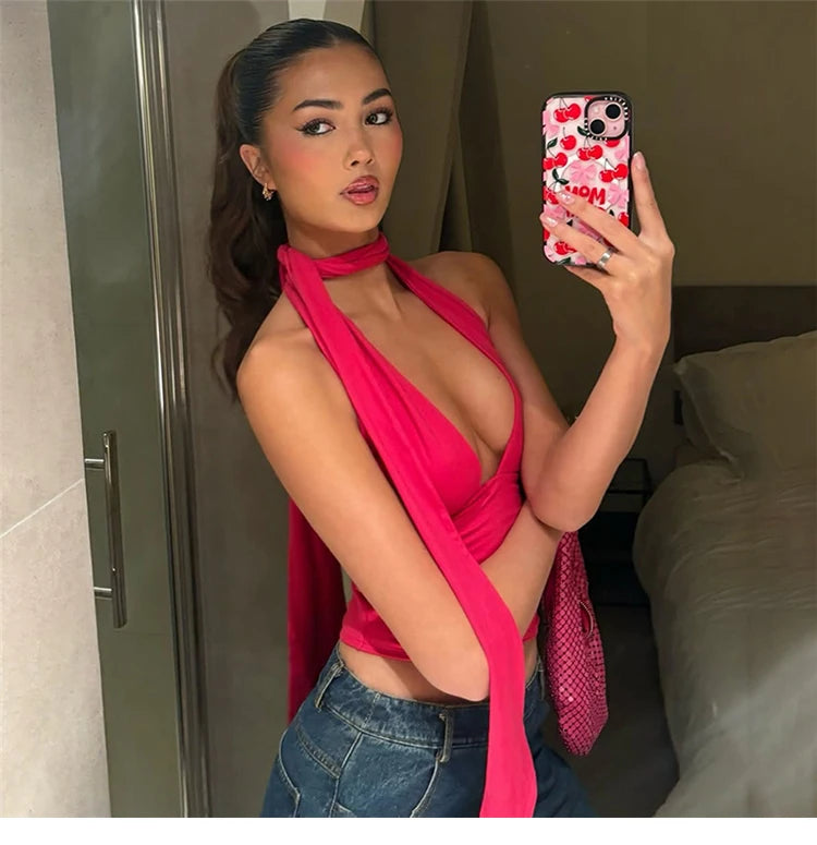 Spicy Flame Backless Vest With Deep V Neck For Versatile Style