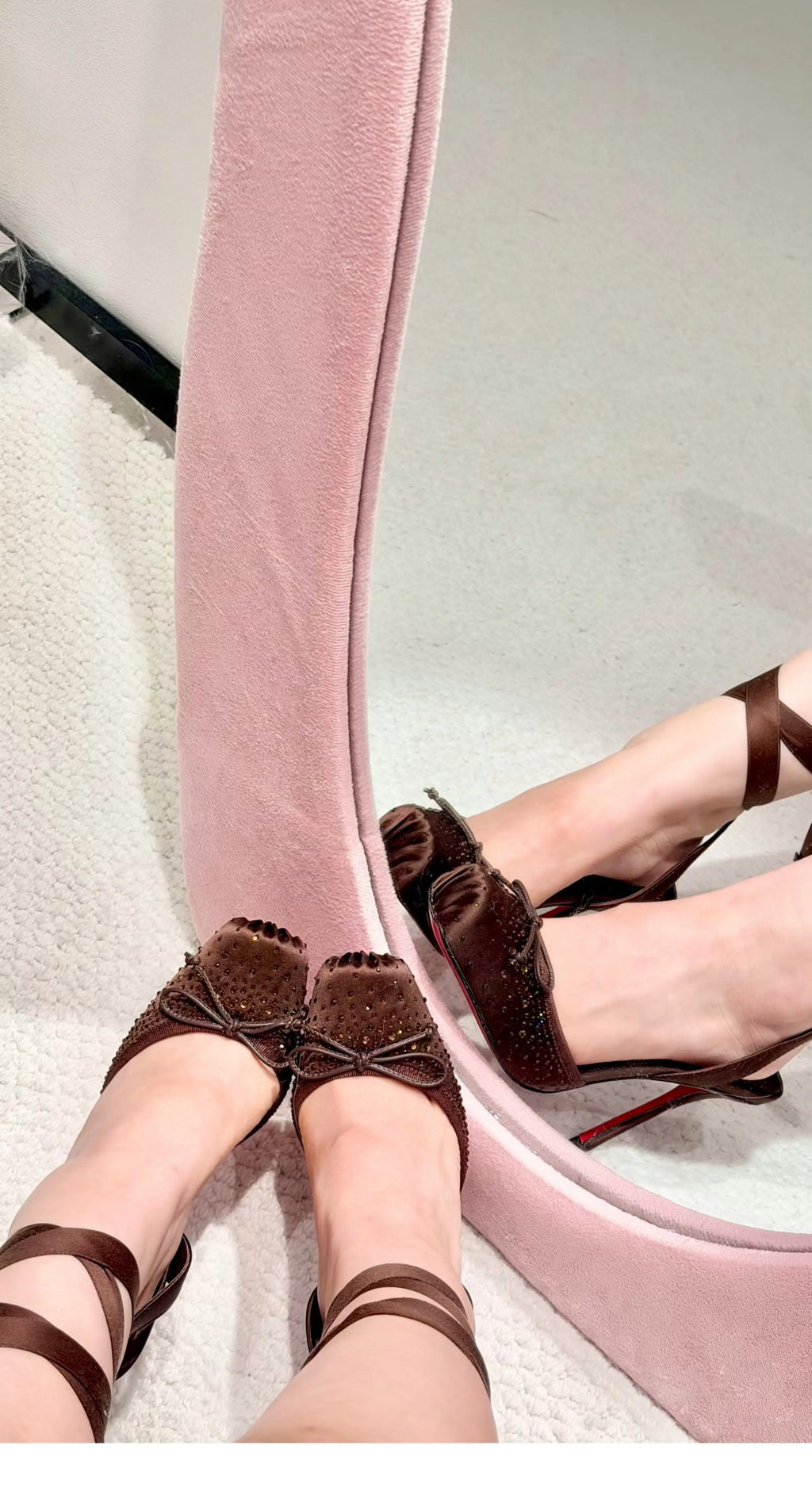 Glam Satin Ballet Heels With Thin Heel Square Toe Bow Tie Rhinestone Accents Peep Toe Sandals