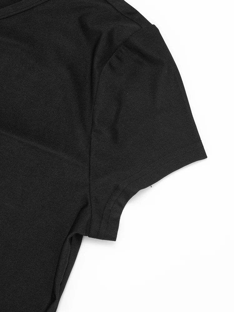 Midnight Knot Crop Top And Capri Set With Diagonal Collar