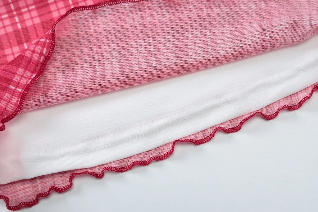 Coquette Plaid Set With Ruffle Trim Crop Top High Waist Shorts