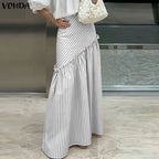 Striped Ruffle Maxi Skirt With High Waist Plus Size Floor Length
