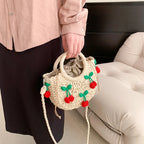 Cherry Deco Chic Shoulder Bag Mini Basket Purse Paper Weave Handmade