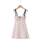 Floral Print Women Sexy Hollow Out Backless A-line Sling Mini Dress