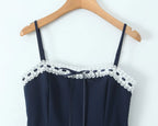 Lace Patchwork Sling Mini Dress For Women Sexy Low Waist Pleated Hem A-line