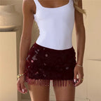 Gleaming Tassel Sequin Mini Skirt For Party Nights Bodycon A Line Glitter Short Dressy Style