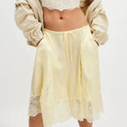 Y2K Lace Floral Bloomers Midi Pants With Silk Satin Patchwork Ruffles