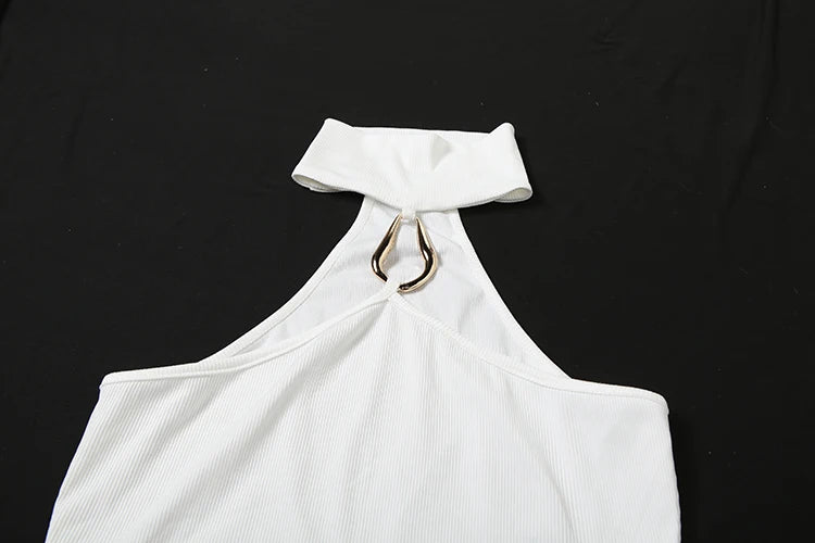 Off Shoulder Metal Buckle Tank Top For Women High Stretch Body Skimming Street Style