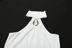 Off Shoulder Metal Buckle Tank Top For Women High Stretch Body Skimming Street Style