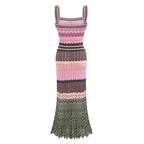 Boho Knitted Zigzag Maxi Dress For Women Sleeveless High Elasticity Long Festival Style