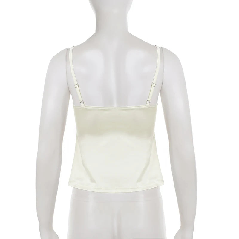 Backless Lace-trimmed V Neck Top Sleeveless Bow Spaghetti Strap Camisole