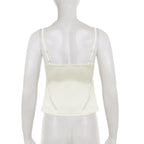 Backless Lace-trimmed V Neck Top Sleeveless Bow Spaghetti Strap Camisole