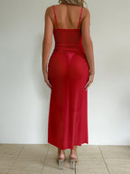 Sheer Mesh Maxi Dress With Lace Up Detail