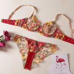Countryside Embroidered Lingerie Set With Floral Patchwork Bra And Panty Details