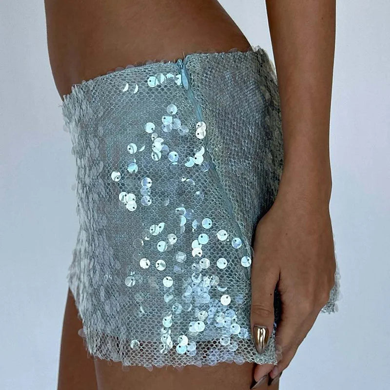 Gleaming Sequin Mini Skirt With High Waist For Nightlife Chic And Summer Party Vibes