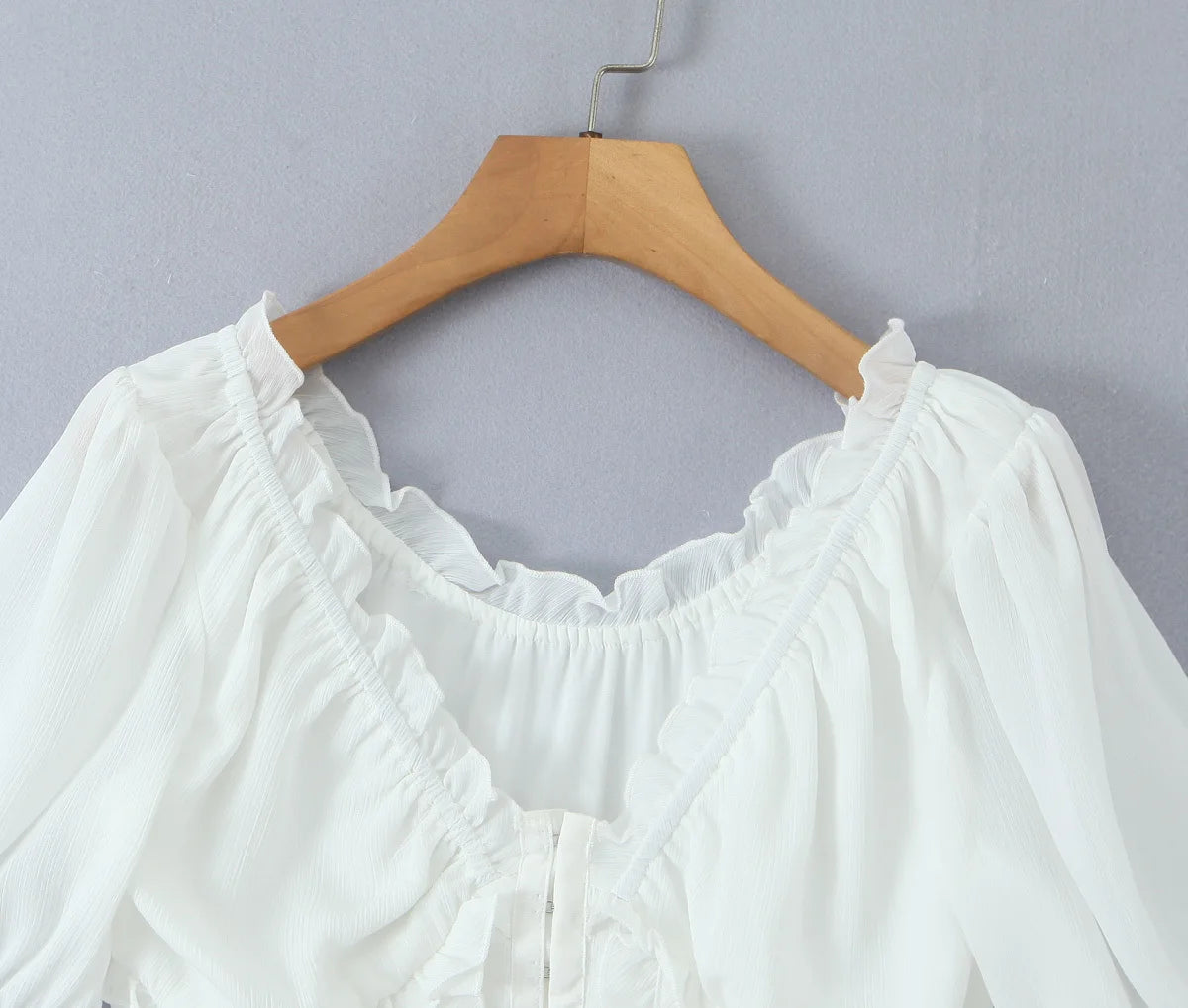 Sunlit Vintage Puff Sleeve V Neck White Chiffon Crop Top Blouse
