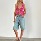 Y2K Floral Print Tie Front Tank Top for Women V Neck Sleeveless