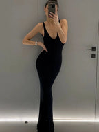Knitted Sleeveless Backless Dress With High Waist Flattering Long Aline Style
