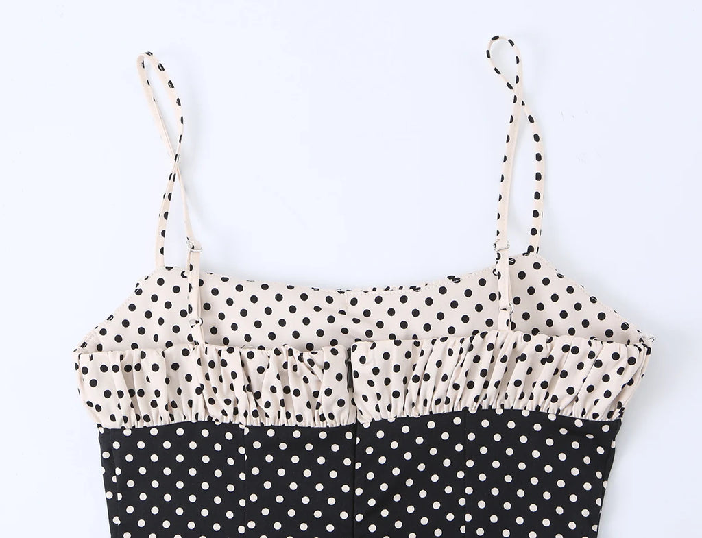 Black Polka Dot Summer Mini Dress With Bow Detail Sleeveless Slimming Waist