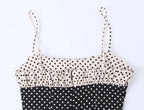 Black Polka Dot Summer Mini Dress With Bow Detail Sleeveless Slimming Waist