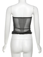 See Through Patchwork Strapless Top With Fishbone Detail Backless Fashion
