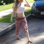 Fold Over Waist Capri Pants With Elastic Wide Leg Cropped Style