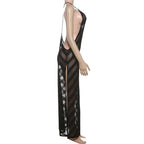 Mesh Halter Maxi Dress With See Through Bodice Sleeveless Backless