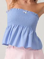 Women Floral Bow Crop Top With Ruffles And Backless Strapless Tank