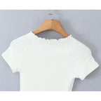 O Neck Slim White Cotton Tee For Women Short Sleeve