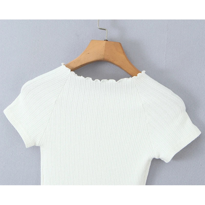 O Neck Slim White Cotton Tee For Women Short Sleeve