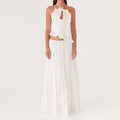 Halter Crop Two Piece Maxi Skirt Set With Ruffle Tiered Flowing Silhouette