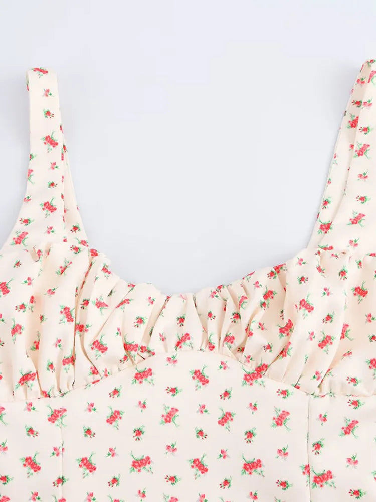 Sweet Floral Waist Slim Fit Suspender Playful Chic Mini