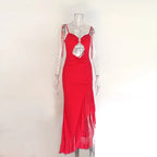 Sultry Lace Up Backless Dress With Ruffles And Irregular Wrap Hem