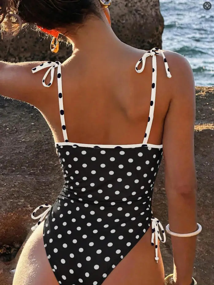 Dot Print two piece Bikini Set With Halter Neck Spaghetti Straps