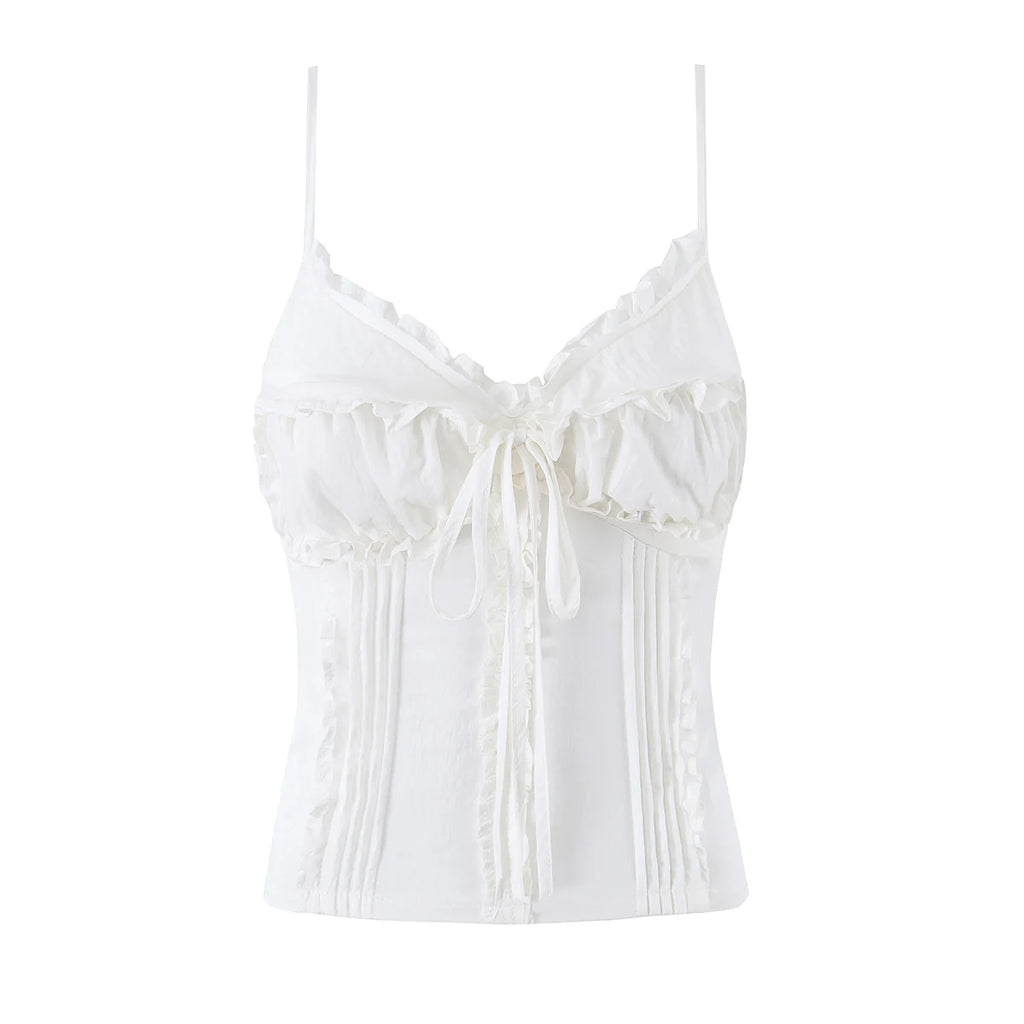 Sleek Backless V Neck Bow Crop Camisole Top