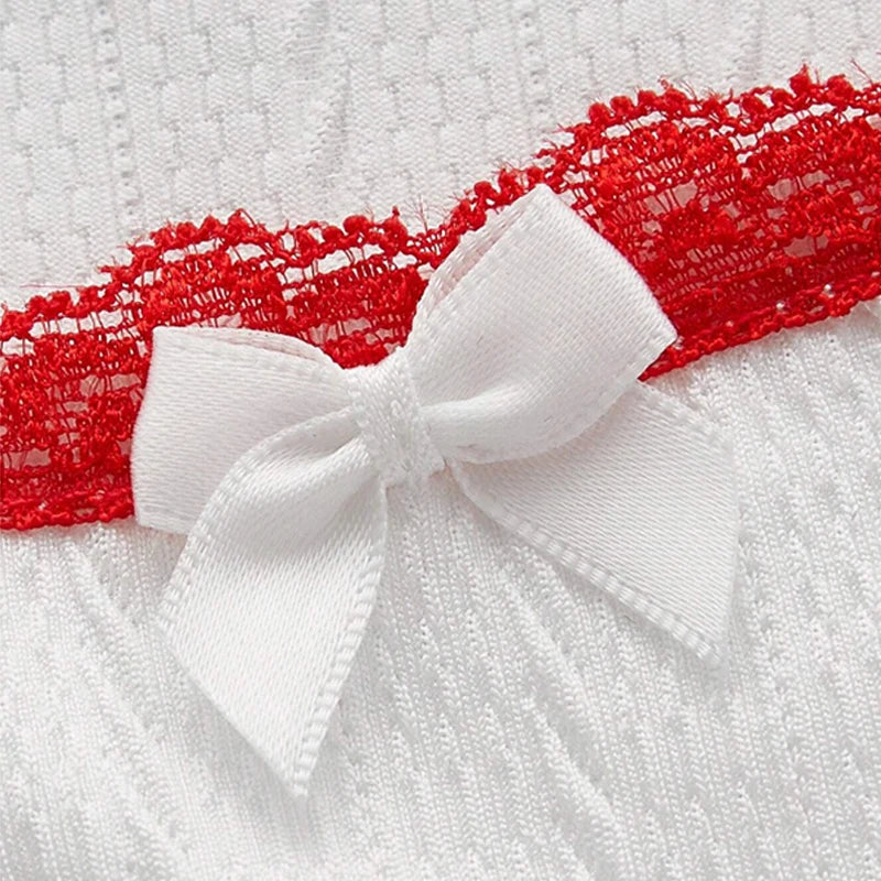 Cherry Print Lace Trim Crop Top