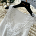 French Style Lace Knit Sleeveless Bodycon Maxi Dress