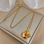 Openable Star And Heart Zircon Necklace In Stainless Steel Romantic Womens Jewelry