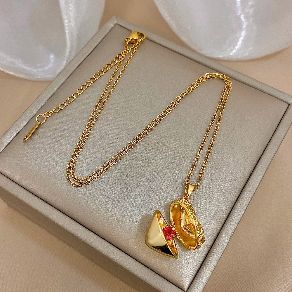 Openable Star And Heart Zircon Necklace In Stainless Steel Romantic Womens Jewelry