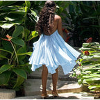 Halter Ruffles Dress Strapless Sleeveless Backless