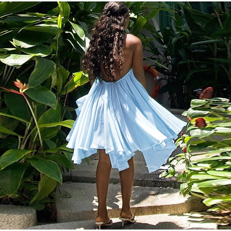 Halter Ruffles Dress Strapless Sleeveless Backless