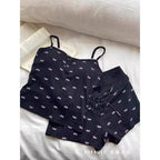 Bow Pajamas Set For Women Two Piece Summer Sleepwear With Tank Top And Shorts Lounge Ensemble