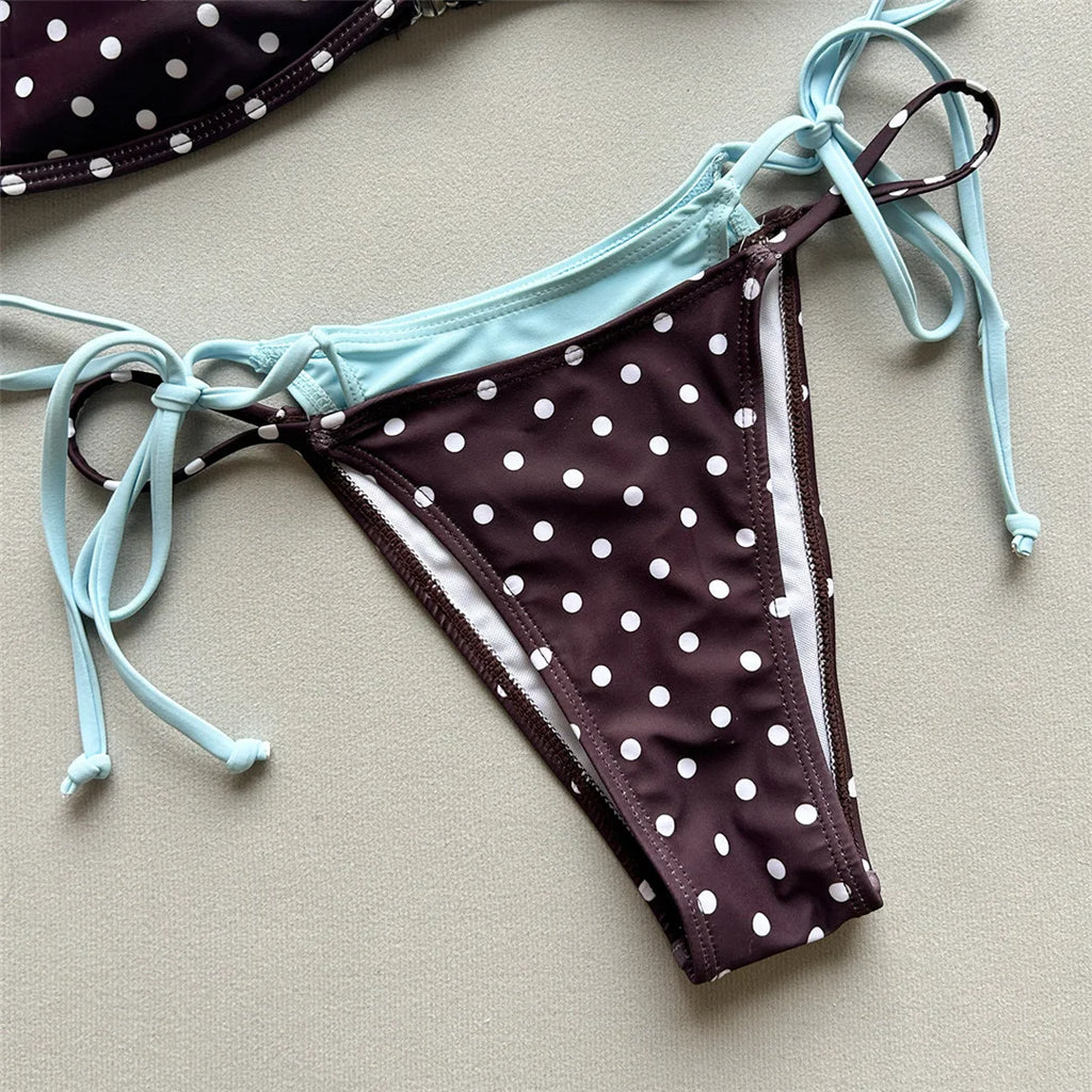 Halter Bikini Set in Plaid and Polka Dots