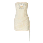 Sequined Strapless Mesh Mini Dress With Heart Cutout Zip Front