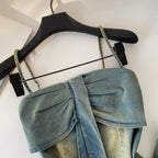 Denim Set With Sleeveless Cami Top And Mini Skirt Slim Fit Zipper